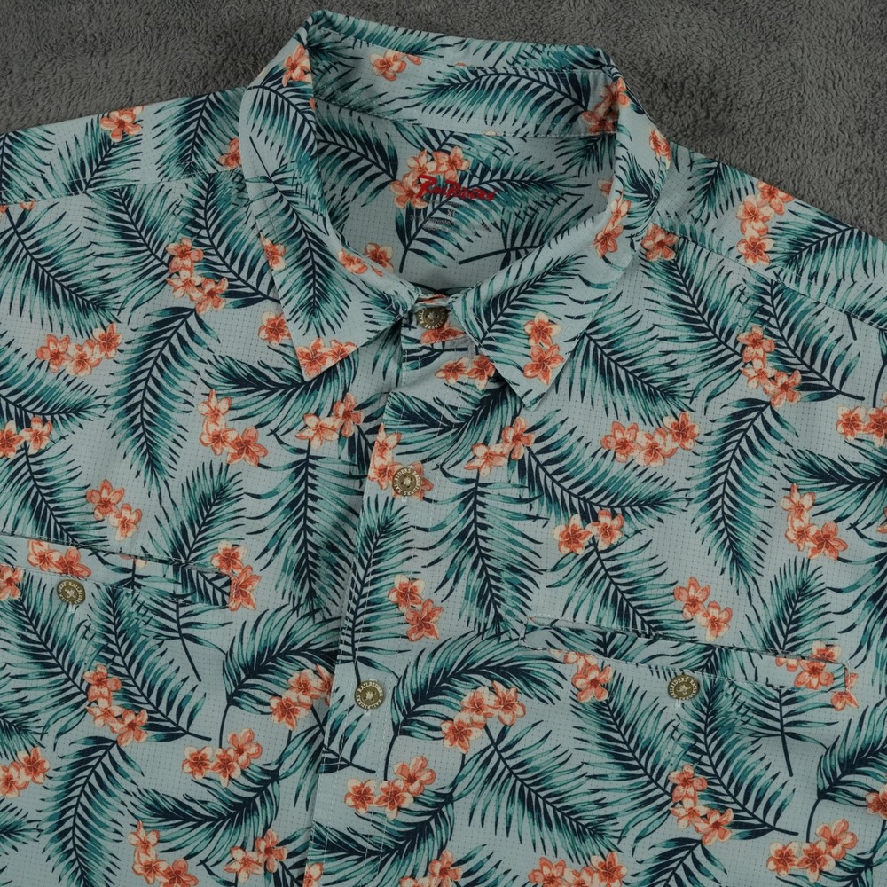 RailRiders Button Up Shirt Mens XL Blue‎ Hawaiian Floral Short Sleeve Stretch